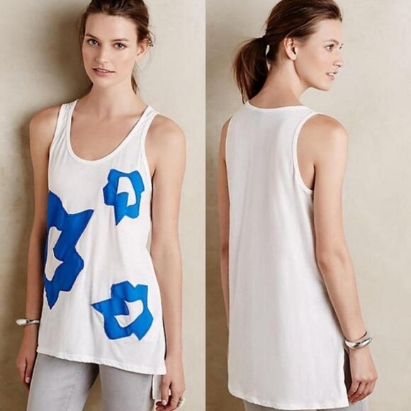 NWT Anthropologie Alamere‎ Tank Top Blue White Bohemian Size Large New With Tags - Picture 1 of 14